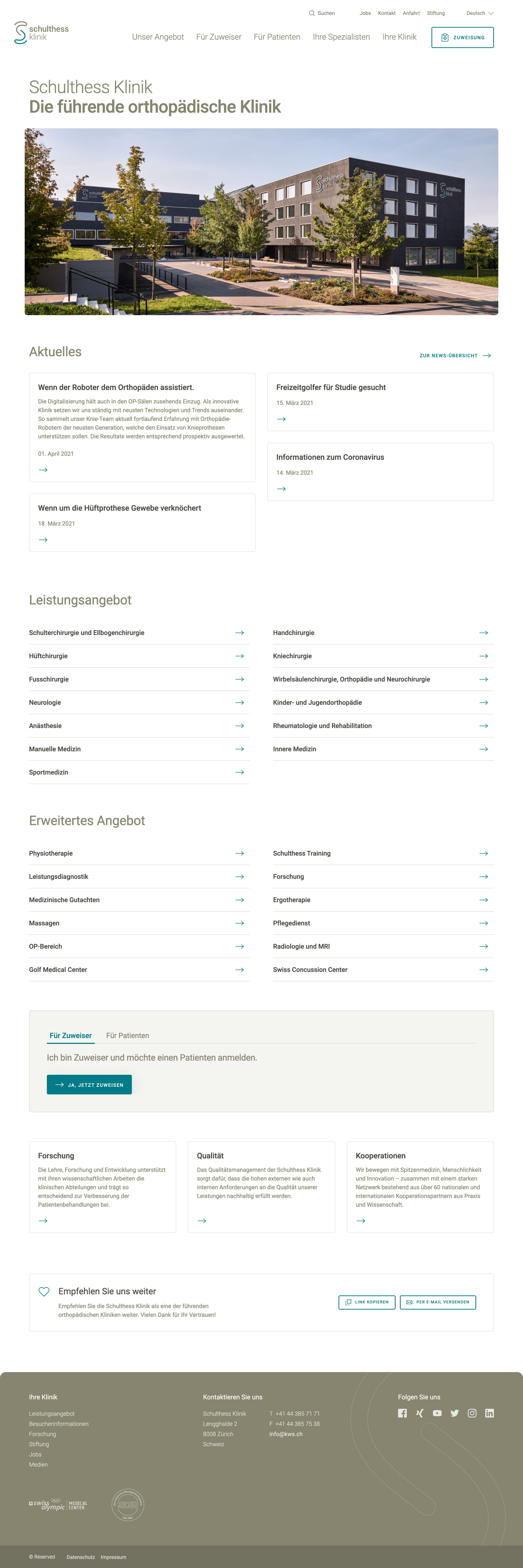 Schulthess Klinik Startseite