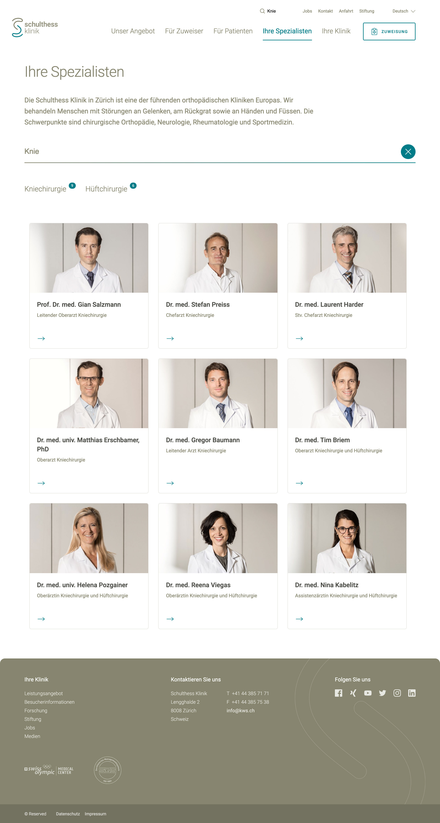 Schulthess Klinik Specialists