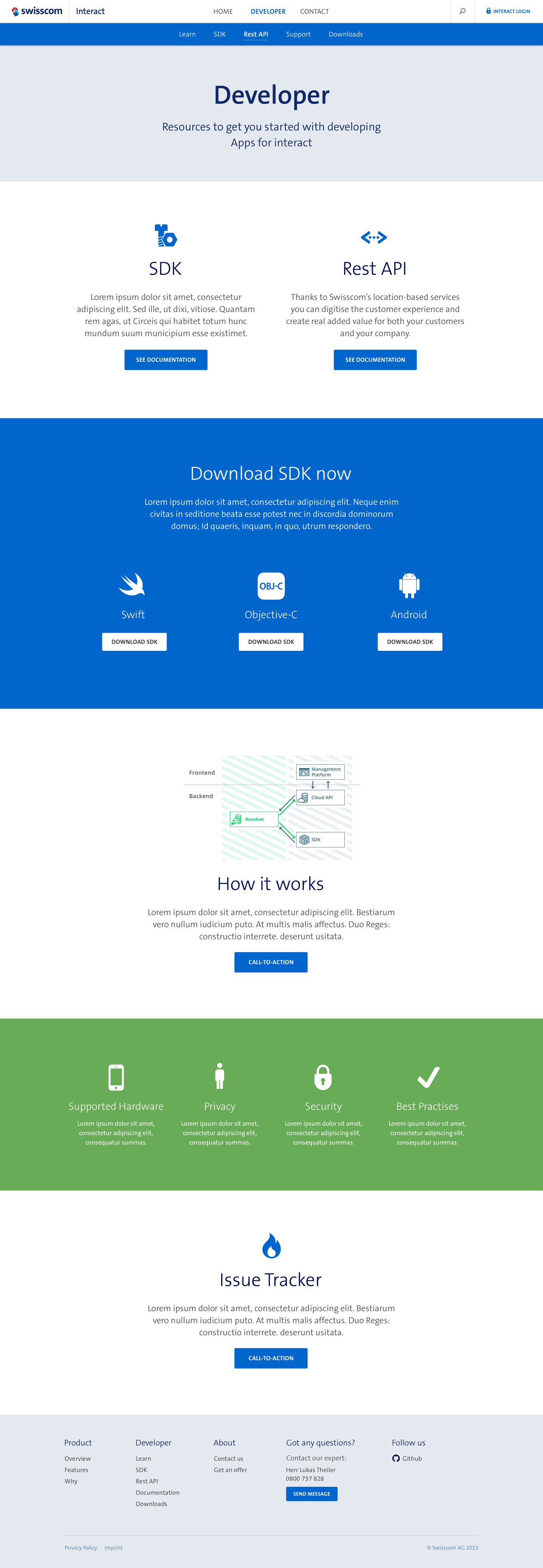 Developer landing page