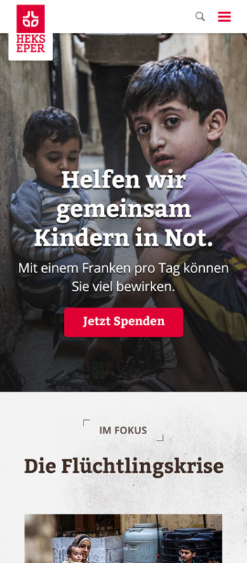 heks mobile startpage view