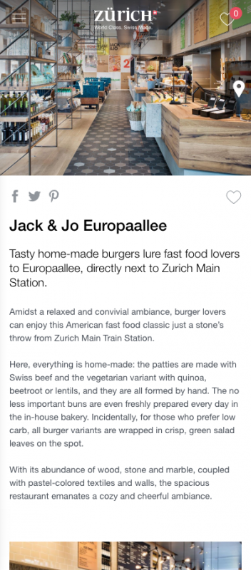 Restaurant Detail View Mobile